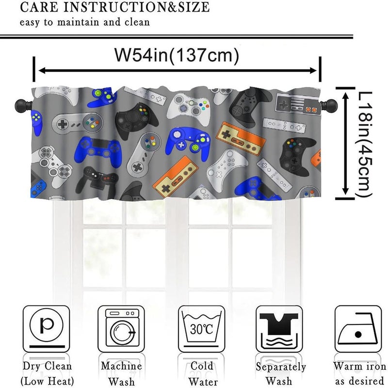 YSWOW Kids Gamepad Valance Curtain Modern Cartoon Gaming Joystick Art Printed Window Drapes for Boys Bedroom Decor W54xL18in Fabric Polyester 1 Panel - Image 3